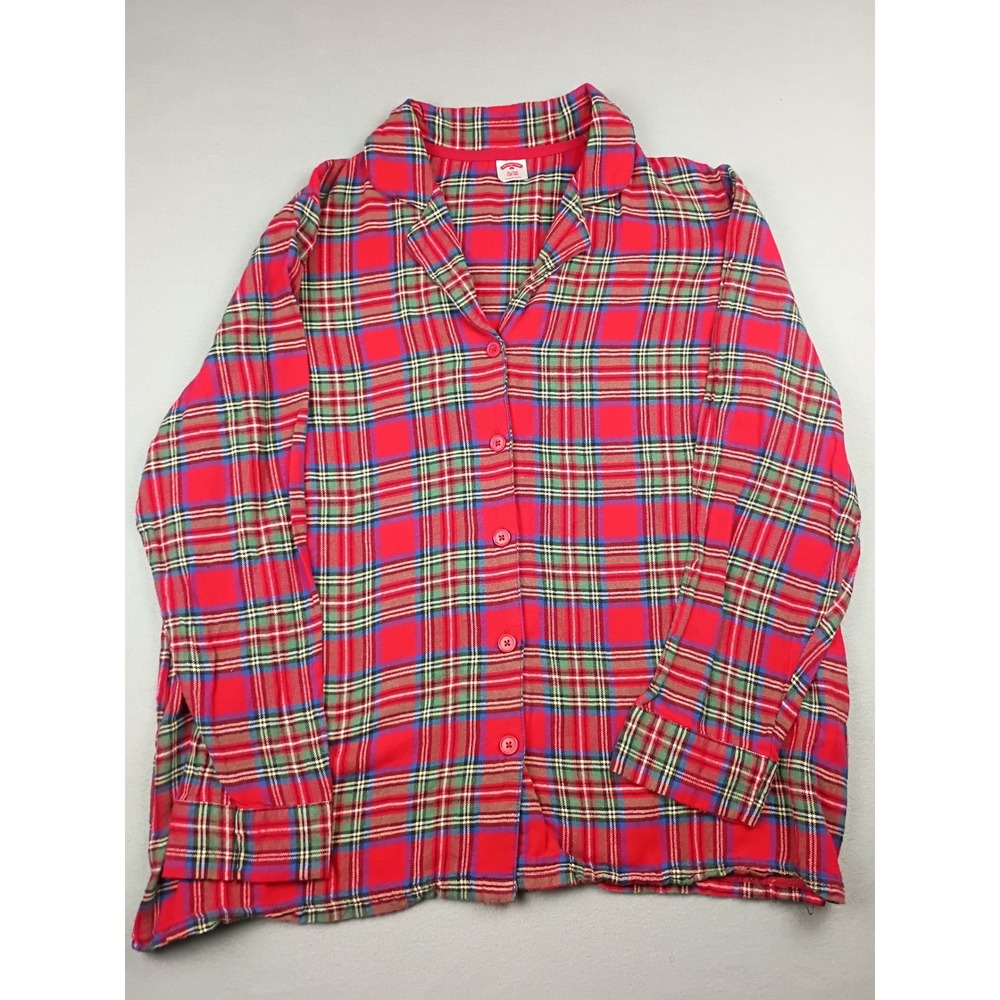 Holiday Time Red Plaid Pajama Top Long Sleeve Button Up Sleep Shirt XL 16-18